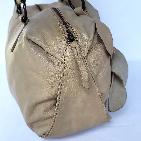 HINGE Floral Tan Suede Leather Shoulder Satchel Bag - Picture 3 of 9